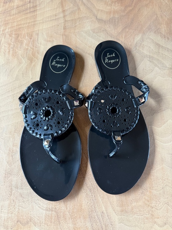 Jack Rogers Georgica Black Jelly Thong Flip Flop Sandals Size 8 - Picture 5 of 5